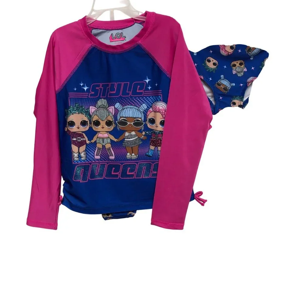 Lol Surprise Girls 2-Piece‎ Rash Guard & Bikini Set Swimwear Size 8 NWT